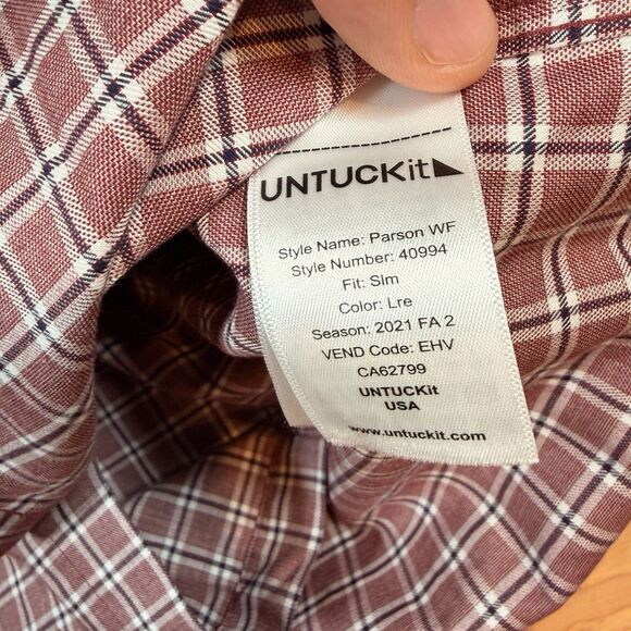 UNTUCKit Men's Shirt Large Blue/Maroon Plaid Parson WF Slim Fit - Picture 2 of 5